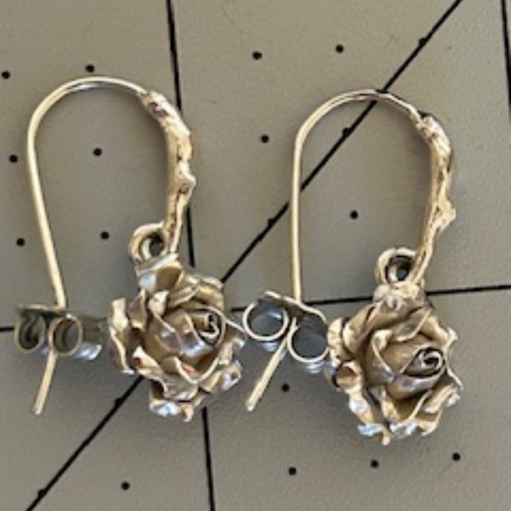 Silver Rose Dangle Earrings